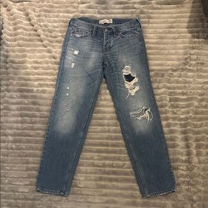 Blue Boyfriend Jeans with Distressed Details